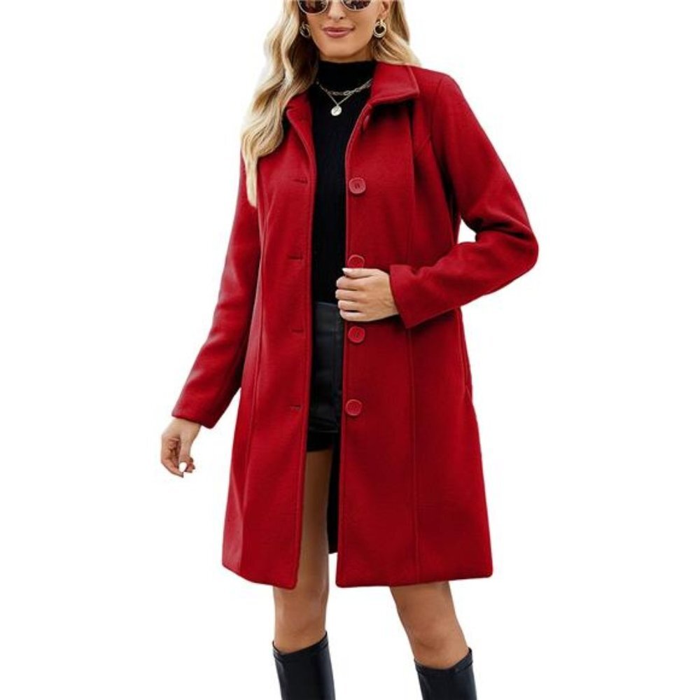 Women's Wool Peacoat Notched Collar Single Breasted Winter Mid-Long Overcoat